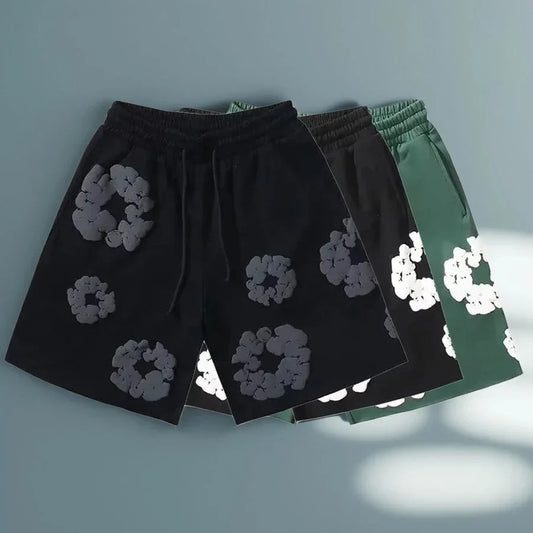 Denim Floral Trousers for Women, Cotton Fabric, High Waist Design, Trendy Floral Print
