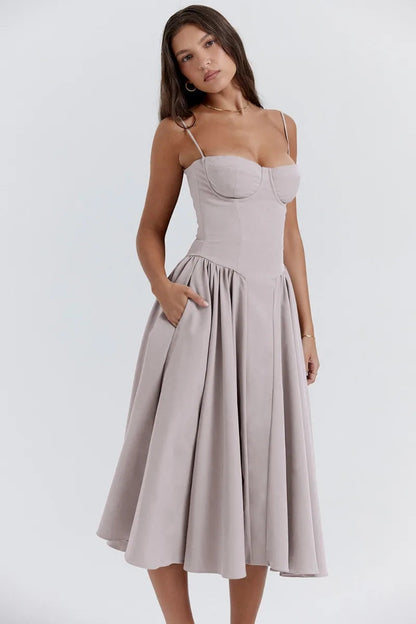 ChicAura™ | Women's Sleeveless Midi Dress | Corset Fit, Flattering Silhouette & Lightweight Fabric