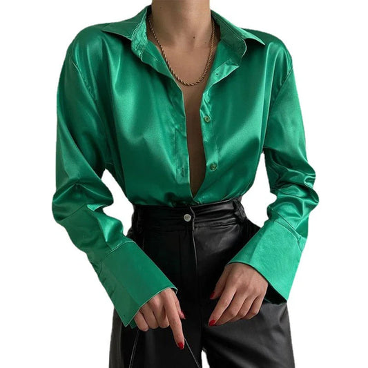 Satin Belle™ | Women's Long Sleeve Blouse | Luxurious Satin Fabric, Stylish Design & Comfortable Fit