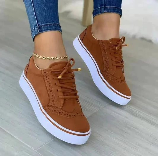 Ladies' Brown Lace-Up Sneakers for Women - Trendy Casual Shoes