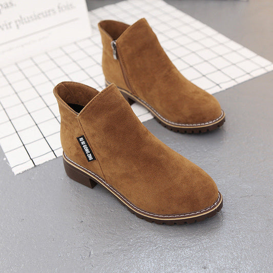 Ladies' Suede Ankle Boots with Zip Closure - Stylish Footwear for Women, Comfortable and Versatile, Available in Various Sizes