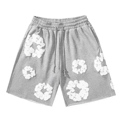 Denim Floral Trousers for Women, Cotton Fabric, High Waist Design, Trendy Floral Print