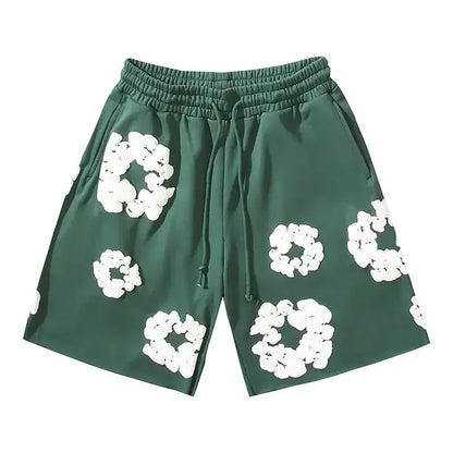 Denim Floral Trousers for Women, Cotton Fabric, High Waist Design, Trendy Floral Print