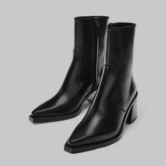 Women's Business Leather Ankle Boots | Genuine Leather, Block Heel, Comfortable Fit