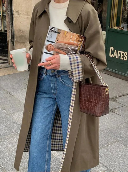 Plaid Luxe™ | Women's Single Breasted Long Trenchcoat | Stylish Plaid Pattern, Lightweight Fabric & Timeless Design