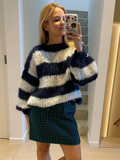 Knit Aura™ | Women's Classic Striped Knit Jumper | Soft Cotton Blend, Cozy Fit & Timeless Design