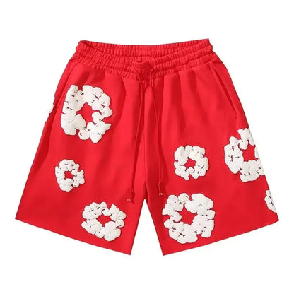 Denim Floral Trousers for Women, Cotton Fabric, High Waist Design, Trendy Floral Print