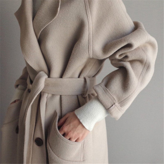 Lunaria | Womens Wool Blend Maxi Coat Long Winter Overcoat Elegant Tailored Style for Formal Wear