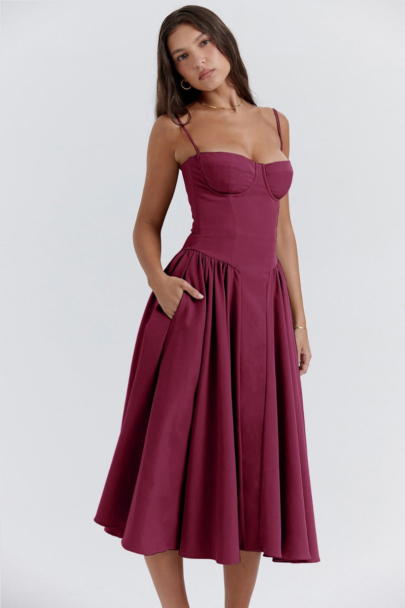 ChicAura™ | Women's Sleeveless Midi Dress | Corset Fit, Flattering Silhouette & Lightweight Fabric
