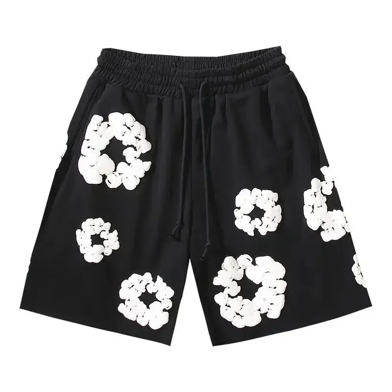 Denim Floral Trousers for Women, Cotton Fabric, High Waist Design, Trendy Floral Print