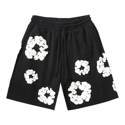 Denim Floral Trousers for Women, Cotton Fabric, High Waist Design, Trendy Floral Print