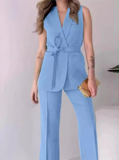 Blazer Elise™ | Women's Sleeveless Blazer Suit | Tailored Fit, V-Neck Design & High-Waisted Trousers with Belted Waist