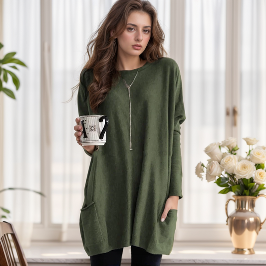 Cotton Bliss™ | Women's Oversized Tunic Sweater | Soft Cotton, Relaxed Fit, Cozy Design