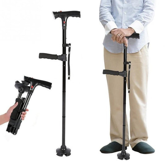 Collapsible Walking Stick - Portable Old Age Walking Aid with Adjustable Height & Ergonomic Grip