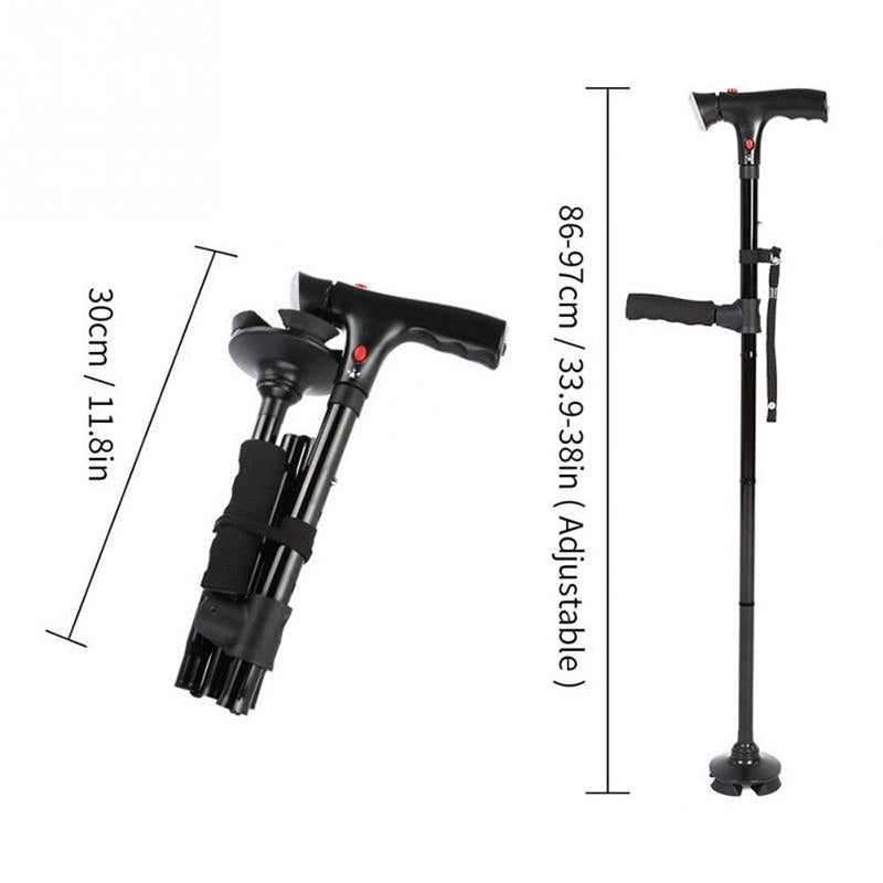 Collapsible Walking Stick - Portable Old Age Walking Aid with Adjustable Height & Ergonomic Grip