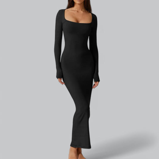 Bodycon Maxi Dress for Women | Long Sleeve, Square Neck, Stylish Collar, Comfortable Fit