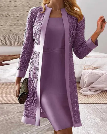 2-Piece Lace Coat Dress Set for Women - Refined Ladies' Outfit in Elegant Design