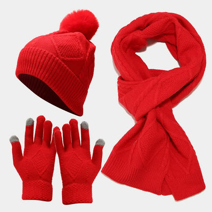3-Piece Knitted Accessory Set for Women - Hat, Scarf and Gloves in Soft Fabric