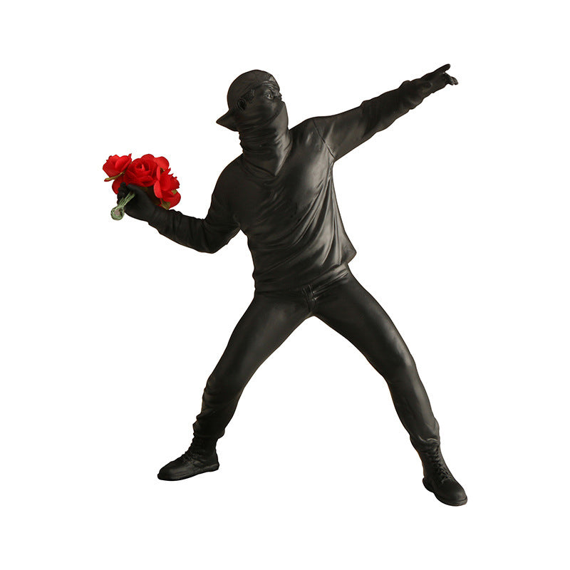 Banksy Flower Rioter Sculpture Ornament for Media Wall Display