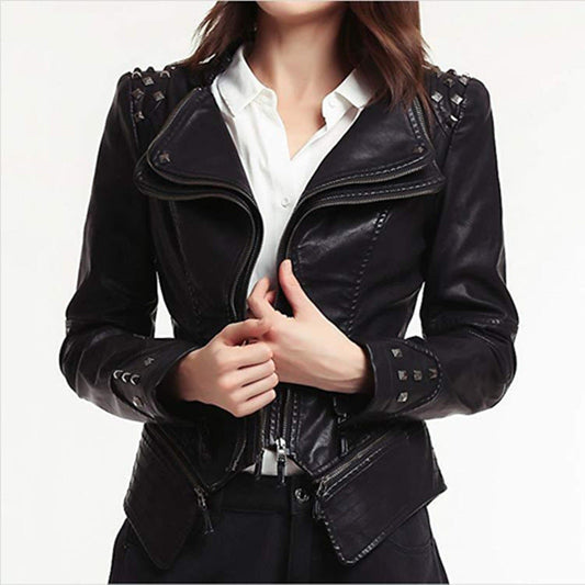 Rider Noir™ | Women's Black Motorcycle Jacket | Genuine Leather, Zipper Details & Stylish Fit