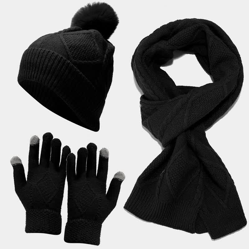 3-Piece Knitted Accessory Set for Women - Hat, Scarf and Gloves in Soft Fabric