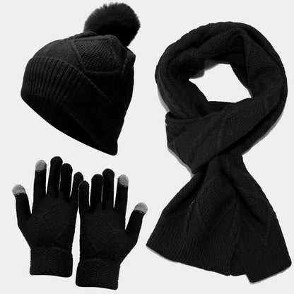 3-Piece Knitted Accessory Set for Women - Hat, Scarf and Gloves in Soft Fabric