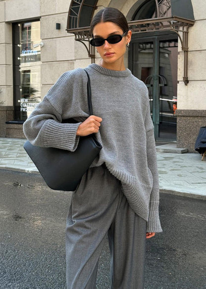 Knit Aura™ | Oversized Gray Knit Sweater | Soft Fabric, Cozy Fit & Casual Style