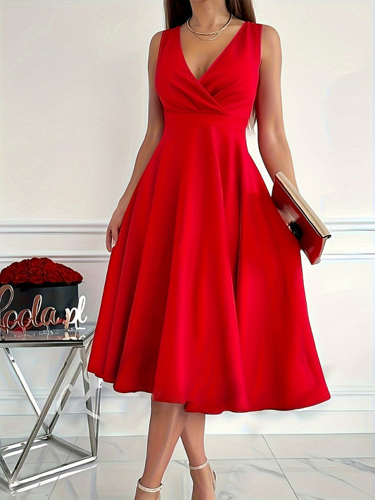 V-Neck Aura™ | Women's Midi Dress | Soft Fabric, Flattering Fit & Stylish Design
