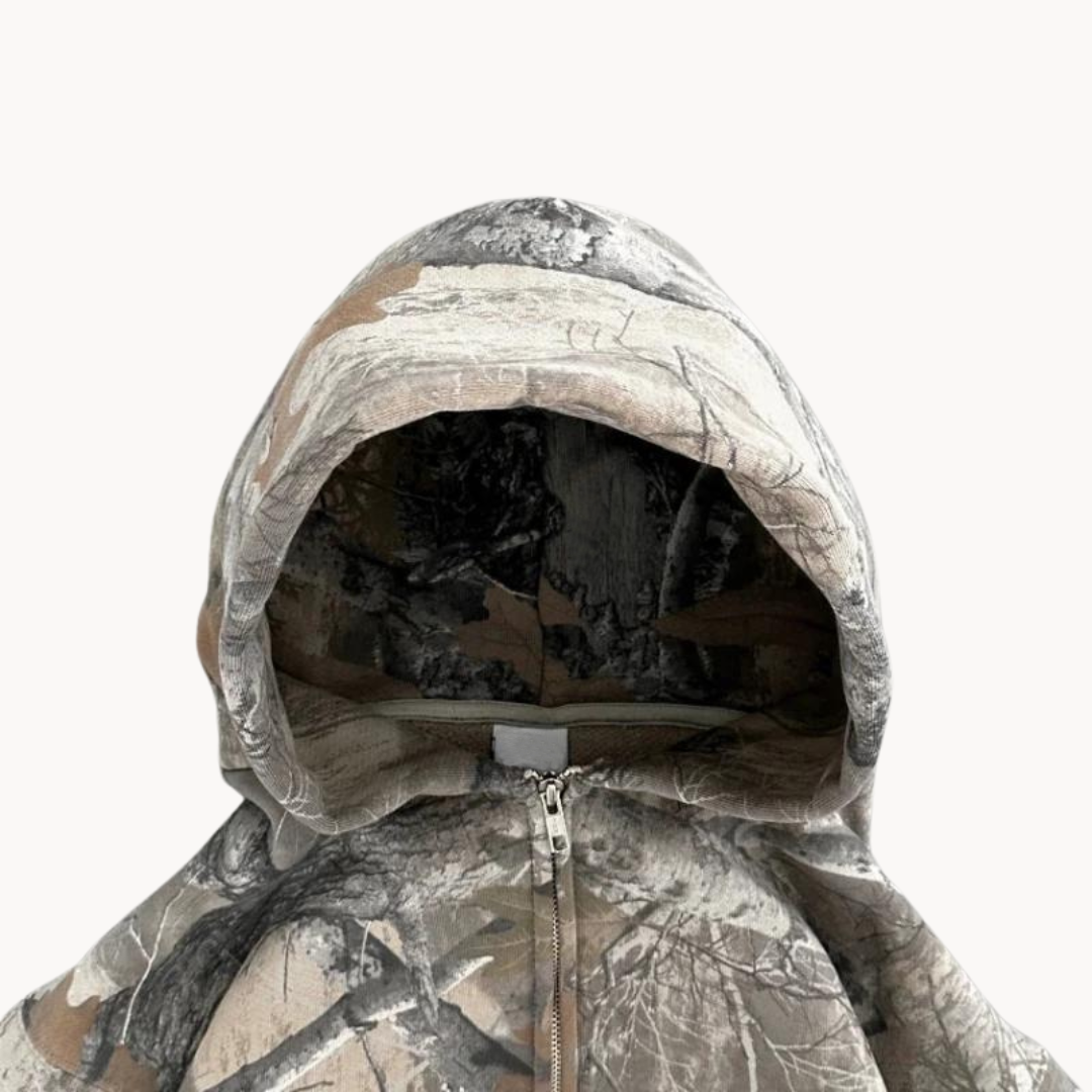 Drayven | Mens Camo Zip-Up Hoodie or Jumper with Camouflage Print – Urban Streetwear or Hunting Style Sweatshirt