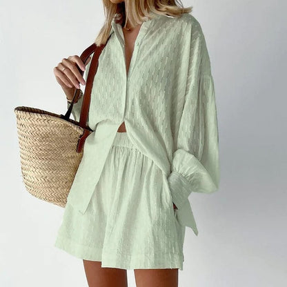 CozyChic™ | Women's Co-ord Set | Button-Up Shirt & High-Waisted Shorts in Breathable Relaxed Fit Fabric