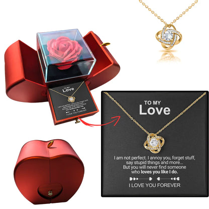 Romantic Rose Box with Necklace – I Love You Gifts for Her, Eternal Rose Heart Keepsake