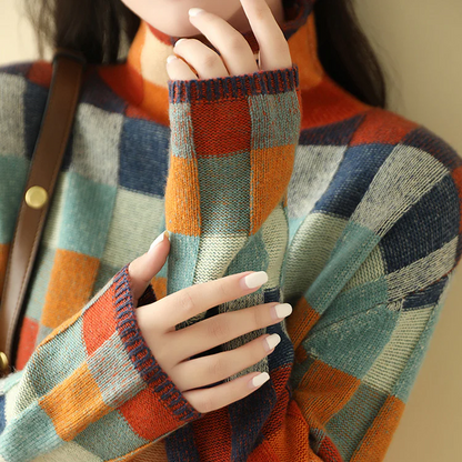 Couture Patchwork™ | Women's Turtleneck Sweater | Soft Knit, Unique Patchwork Design & Cozy Fit