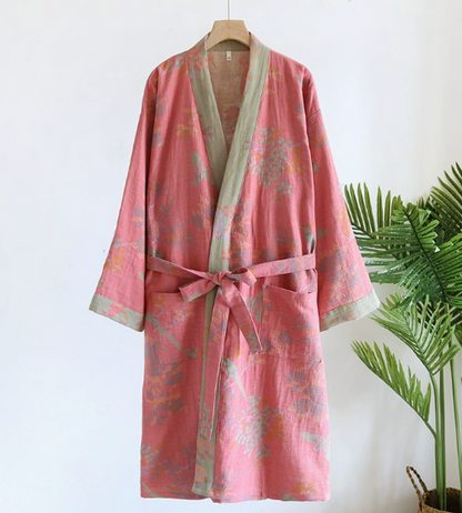 Restored Cotton Waffle Bathrobe for Women – Vintage Retro Style, Soft and Comfortable, Ideal for Home Use