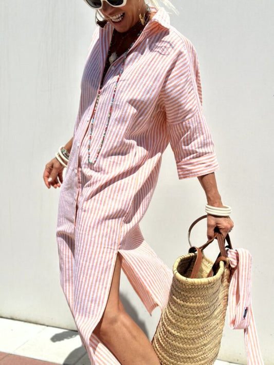 Stripe Luxe™ | Women's Classic Striped Shirt Dress | Breathable Cotton, Relaxed Fit & Stylish Design
