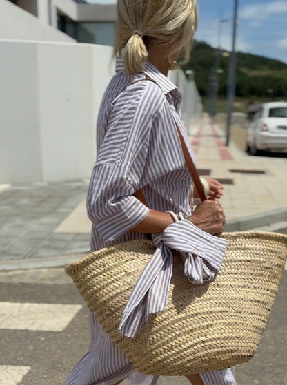 Stripe Luxe™ | Women's Classic Striped Shirt Dress | Breathable Cotton, Relaxed Fit & Stylish Design