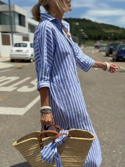 Stripe Luxe™ | Women's Classic Striped Shirt Dress | Breathable Cotton, Relaxed Fit & Stylish Design