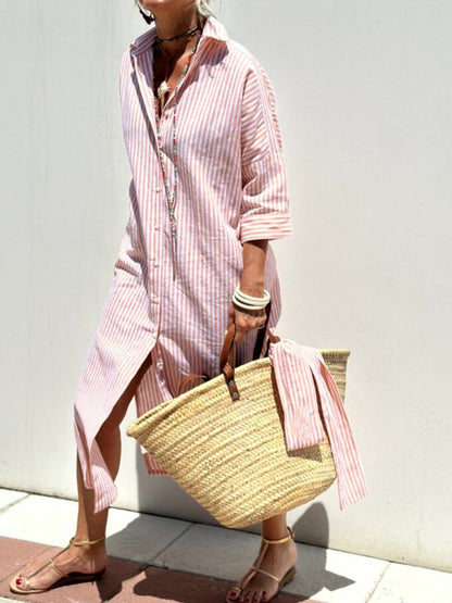 Stripe Luxe™ | Women's Classic Striped Shirt Dress | Breathable Cotton, Relaxed Fit & Stylish Design
