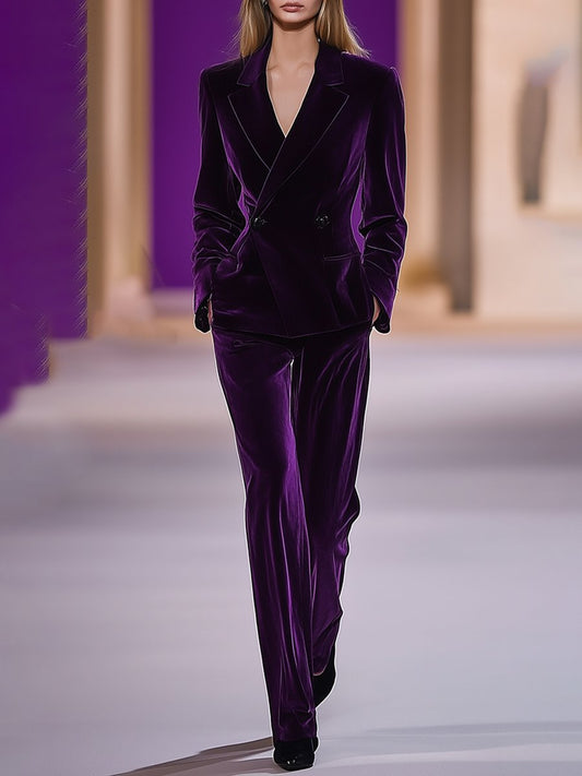 2-Piece Ladies Suit in Purple Velvet - Tailored Outfit for Women