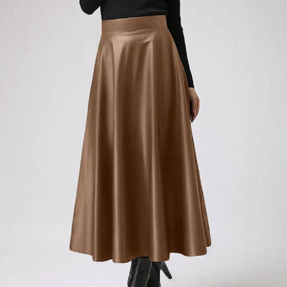 [Long Leather Skirt for Women - A-Line Silhouette - Versatile Design - Black]