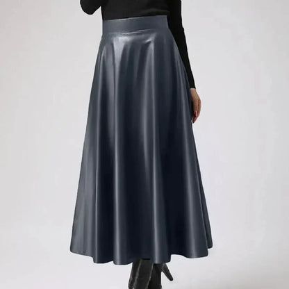 [Long Leather Skirt for Women - A-Line Silhouette - Versatile Design - Black]