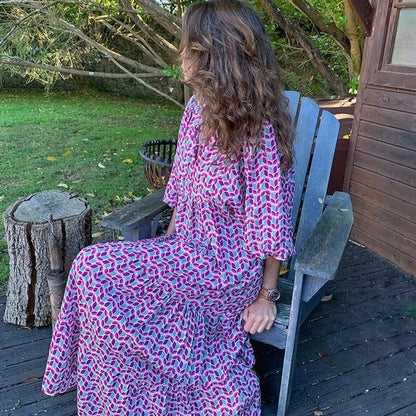 Geo Chic™ | Women's Geometric Print Midi Dress | 100% Cotton, Flattering A-Line Silhouette & Breathable Fabric