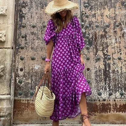 Geo Chic™ | Women's Geometric Print Midi Dress | 100% Cotton, Flattering A-Line Silhouette & Breathable Fabric