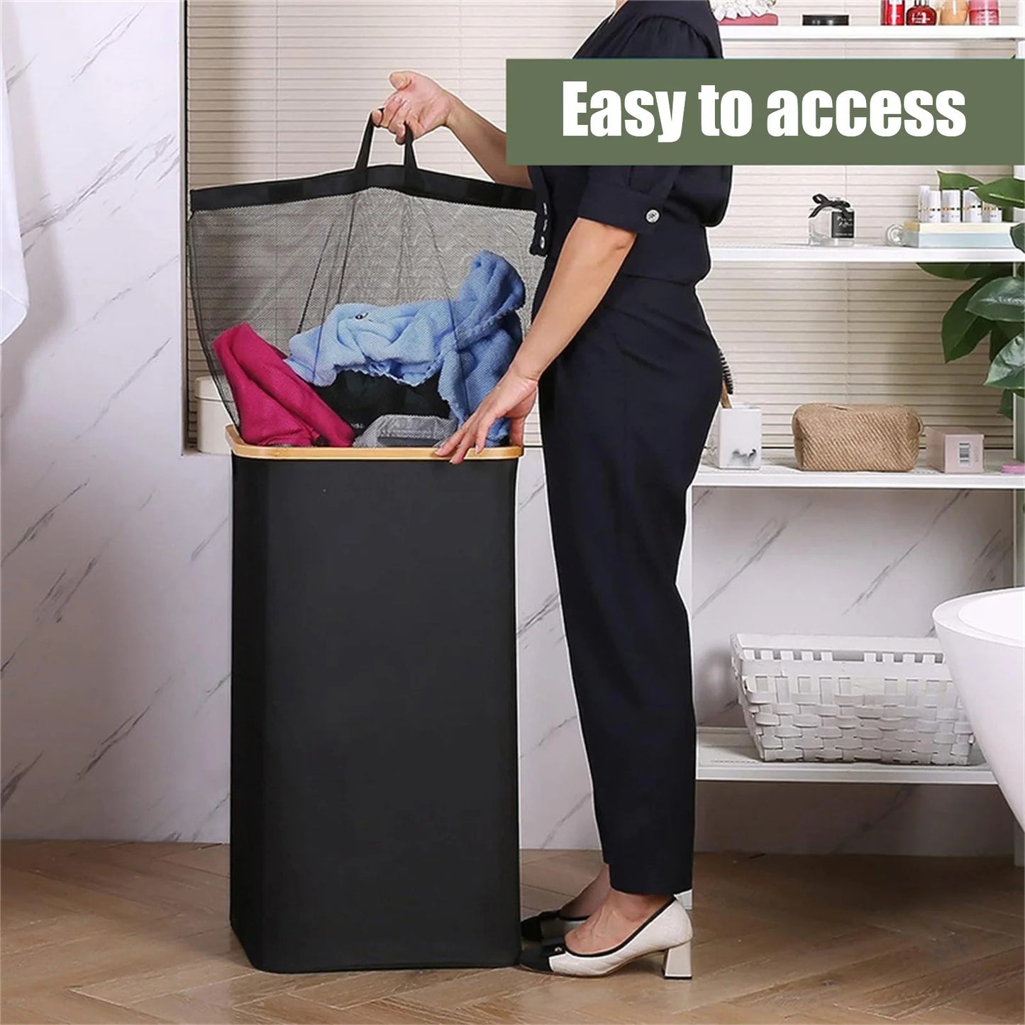 Extra Large Black Laundry Basket with Lid - 110L Dirty Laundry Hamper for Washing Clothes