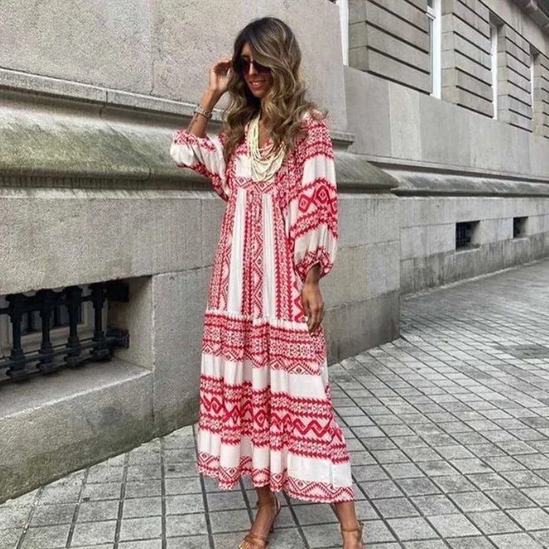 Geo Chic™ | Women's Geometric Print Midi Dress | 100% Cotton, Flattering A-Line Silhouette & Breathable Fabric