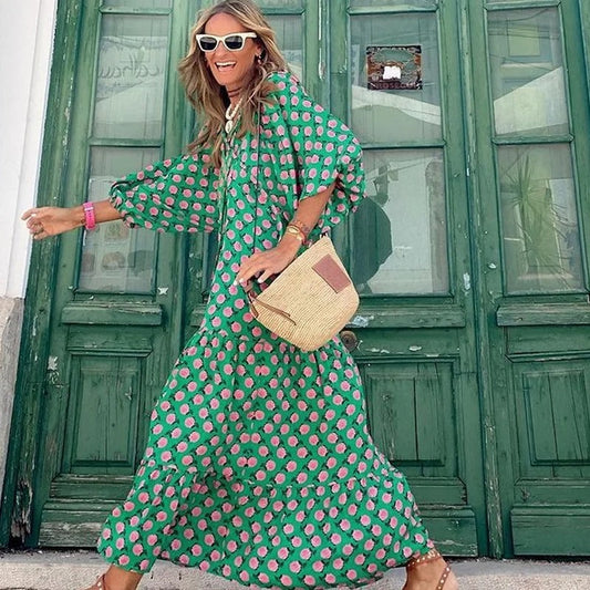 Geo Chic™ | Women's Geometric Print Midi Dress | 100% Cotton, Flattering A-Line Silhouette & Breathable Fabric