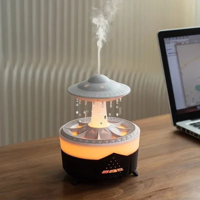 Mushroom Humidifier with Raining Cloud Lamp Aromatherapy - Colorful Raindrop Light Essential Oil Diffuser