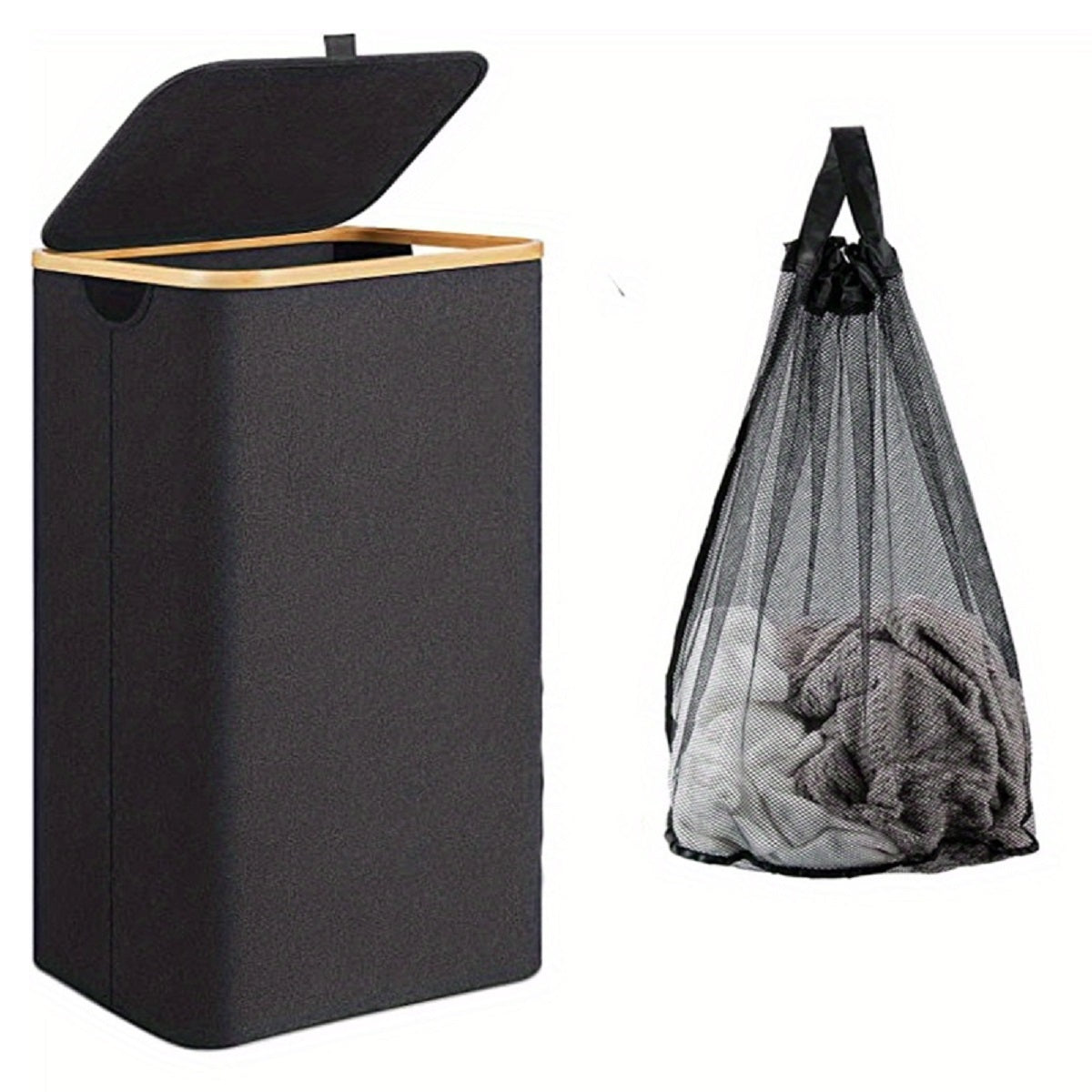 Extra Large Black Laundry Basket with Lid - 110L Dirty Laundry Hamper for Washing Clothes