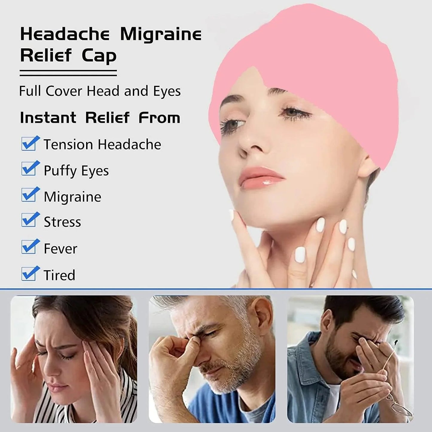 Migraine Relief Hat: Gel Hot Cold Therapy Ice Cap for Headache and Migraine Relief