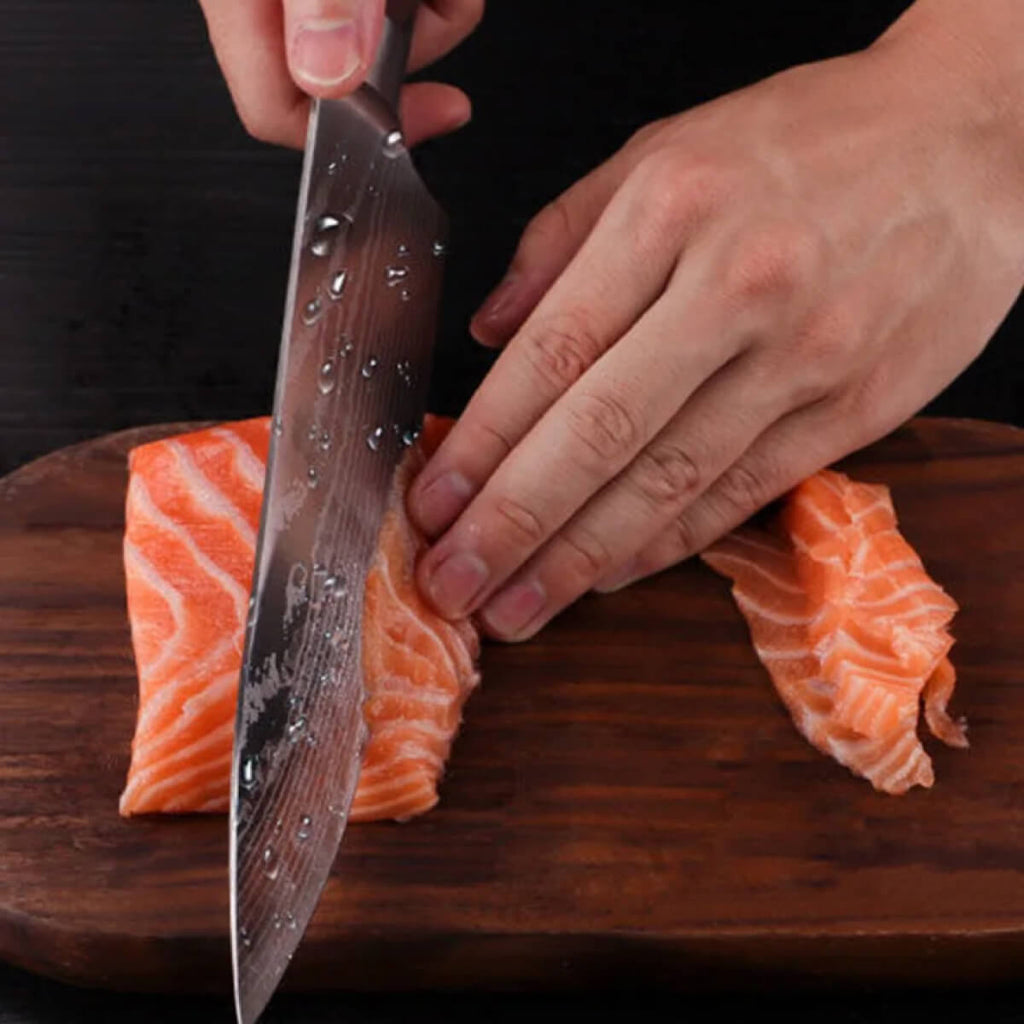 Professional Japanese Kitchen Stainless Steel Knives 8 Pcs Set Pakka Wood Handle