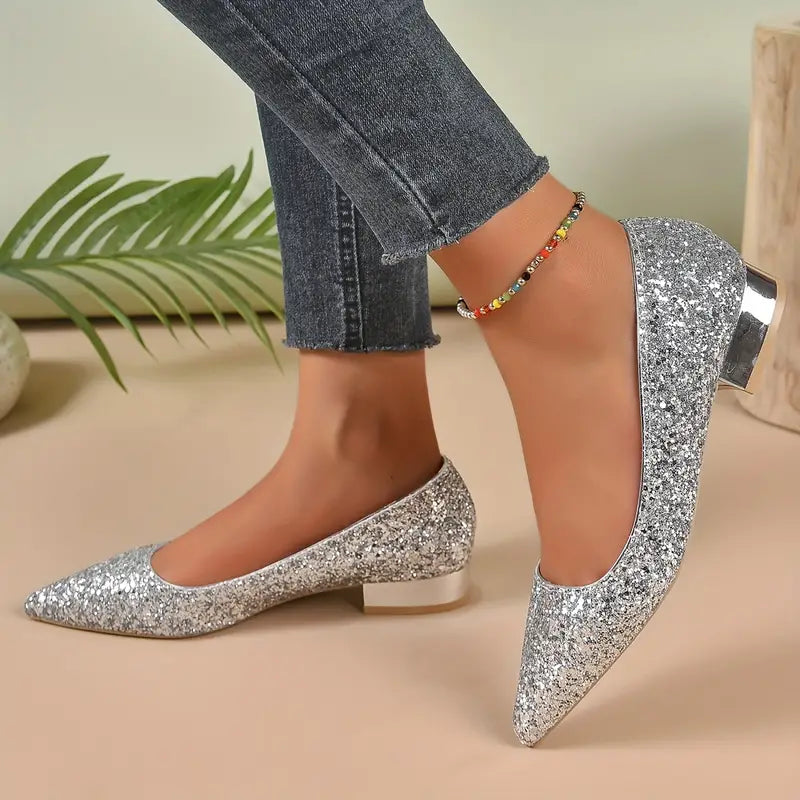 Glitter Flats for Women with Pointed Toe - Stylish Footwear for Everyday Wear